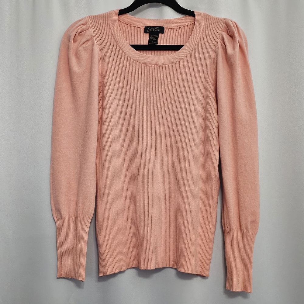 NWOT Women's Lolla Rose Size Large Peach Lightweight Sweater Puff Sleeves